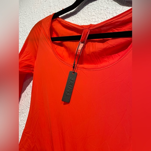 NWT SKIMS Sheer Scoop Neck Long Sleeve Thong Bodysuit Poppy Size S & 3x - Picture 5 of 8